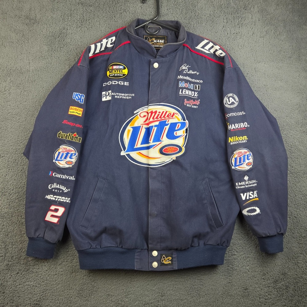 Vintage Miller Lite Nascar Jacket Mens XL Rusty Wallace 90s Chase Authentics